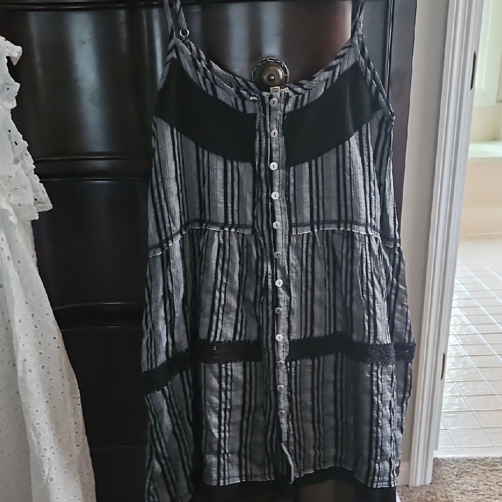 POL Monochrome Striped Button-Down Dress